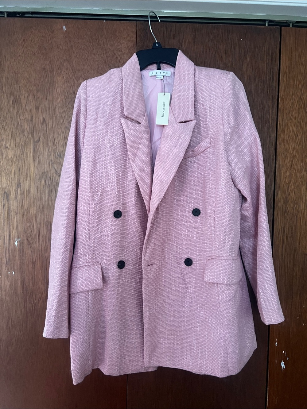 Light Pink Double-Breasted Textured Blazer